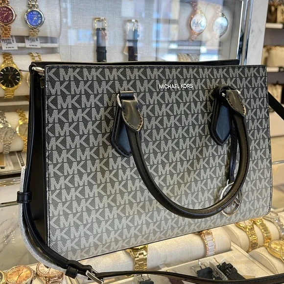 Michael Kors Sheila Medium Signature CZ Logo Satchel Crossbody Center Zip 
Black - Picture 7 of 16